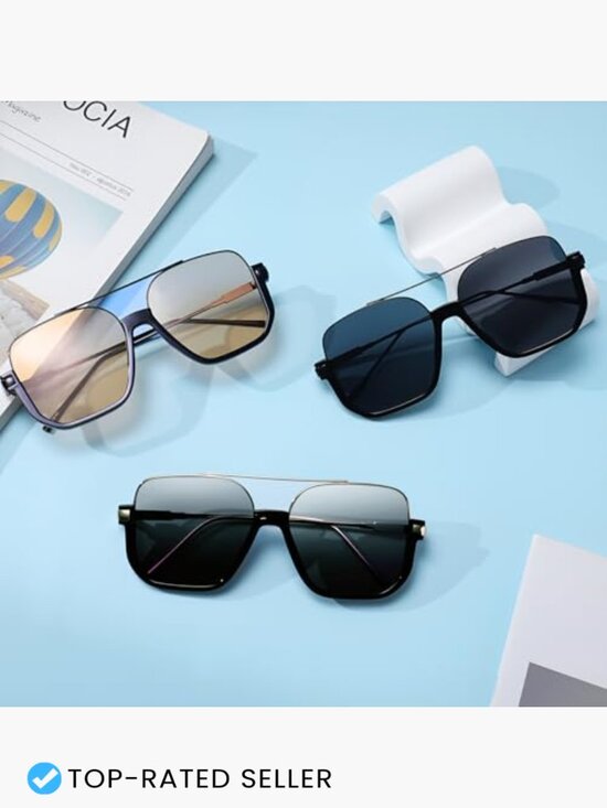 Retro Oversized Aviator Sunglasses 3 Pack Semi Rimless UV Protection Unisex main image 7